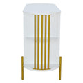 2 Door Elegant Curved Dining Cabinet With Gold Trim And Woven Rattan Doors For Dining Room White White Particle Board