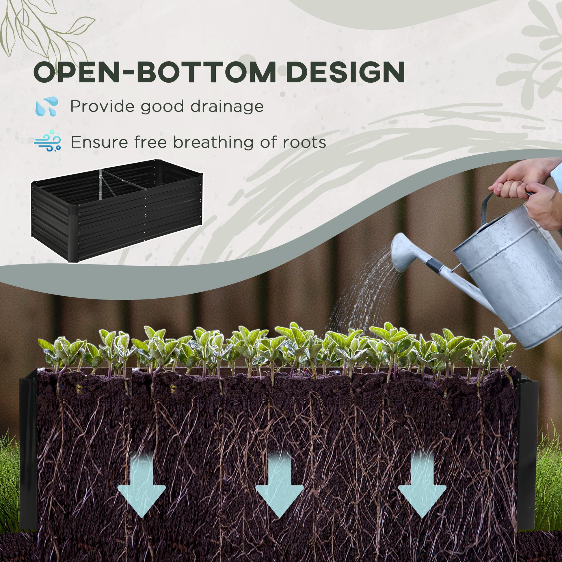 Outsunny Galvanized Raised Garden Bed Kit With Reinforcing Bars, Large And Tall Metal Planter Box For Vegetables, Flowers And Herbs, 6' X 3' X 2', Black Black Steel