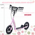 Homcom Kick Scooter For Kids 5 12 Years Old, Big Wheel Kids Scooter With Adjustable Height Handlebar, Non Slip Footplate, Rear Brake, Pink Pink Steel