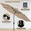 9' Solar 32 Lighted Patio Table Market Push Button Tilt Crank Outdoor Umbrella For Garden,Deck,Backyard And Pool,9Ft Led,Tanled Tan Stainless Steel