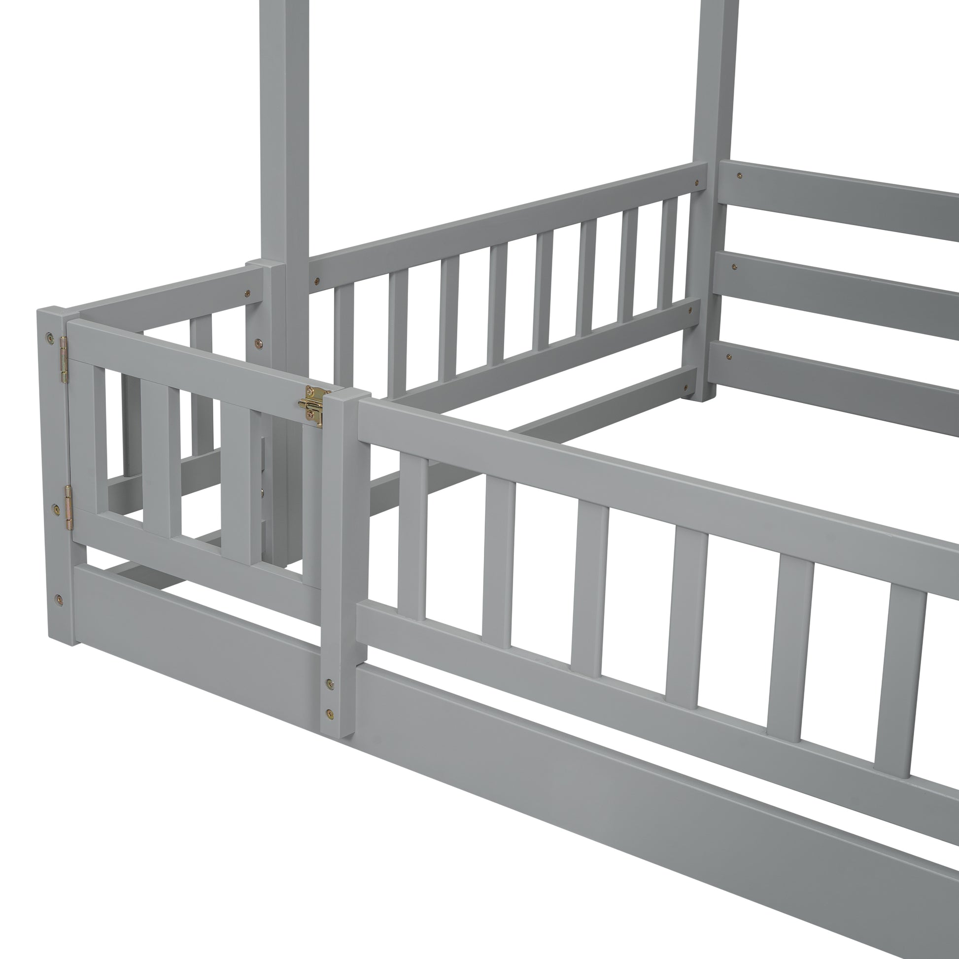 Twin Over Full Bunk Bed With Slide, Storage Staircase, Pine Solid Wooden Bunk Bed With Safety Guardrails ,Grey Grey Pine