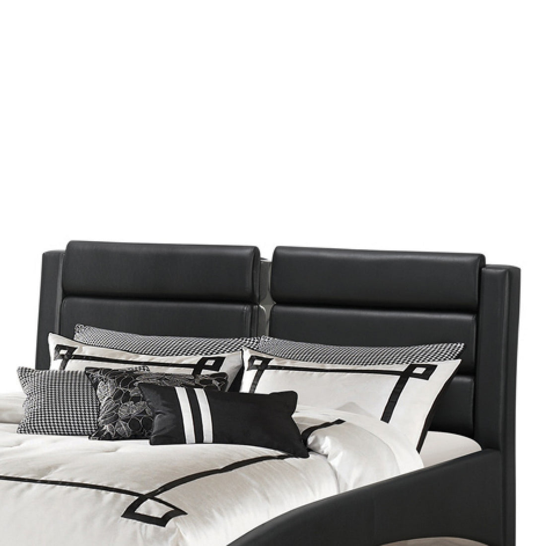 Modern Upholstered Queen Size Bed, Black Queen Black Rubber Wood