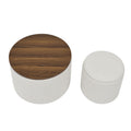 2 Piece Set Round Chenille Storage Ottoman, Equipped With A Drum Shaped Small Stool, Storage Space, And Mdf Made Desktop Panel Beige 23.62