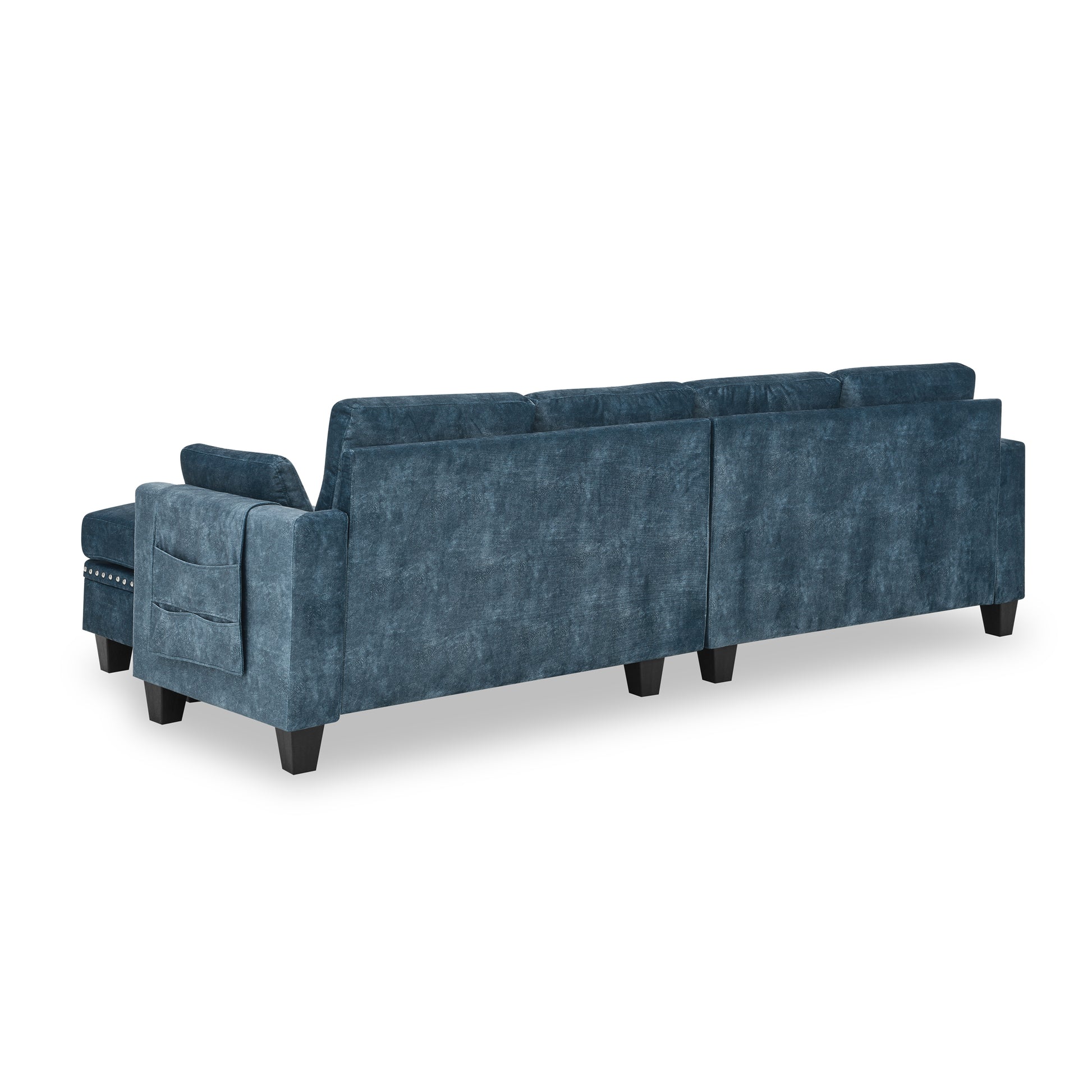 Sectional 3 Seaters Sofa ,Double Sided Multi Functional Footstool, Storage Matnon Slip Leg, Two Pillows, Velvet,Navy Blue Navy Blue Velvet 3 Seat