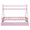 Twin Size House Platform Bed With Two Drawers,Headboard And Footboard, Pink Twin Pink Pine