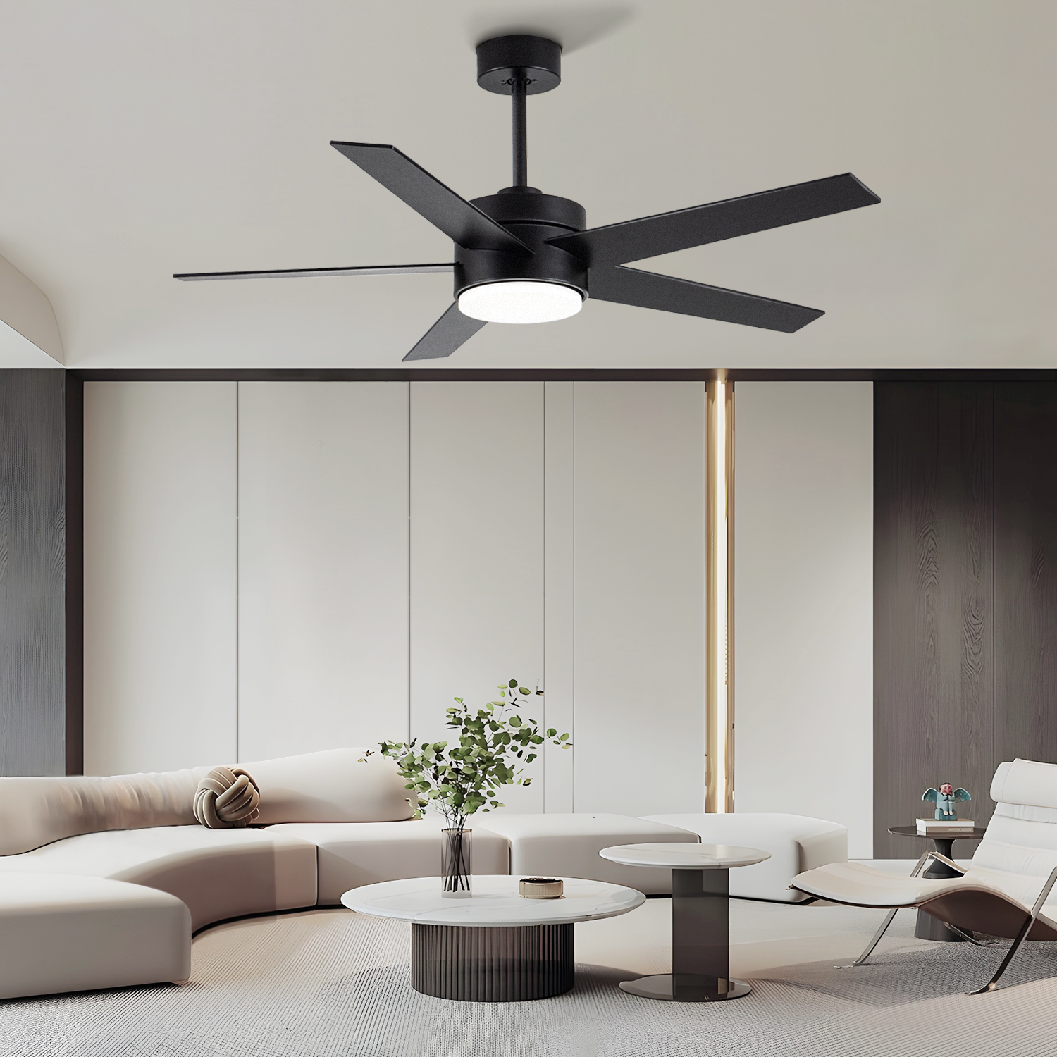 Modern Ceiling Fan With Light And Remote Control, 52 Inch Airflow Cool Airflow Warm, 5 Reversible Blades, Dimmable Led Light,For Living Room And Bedroom Black Modern Plywood