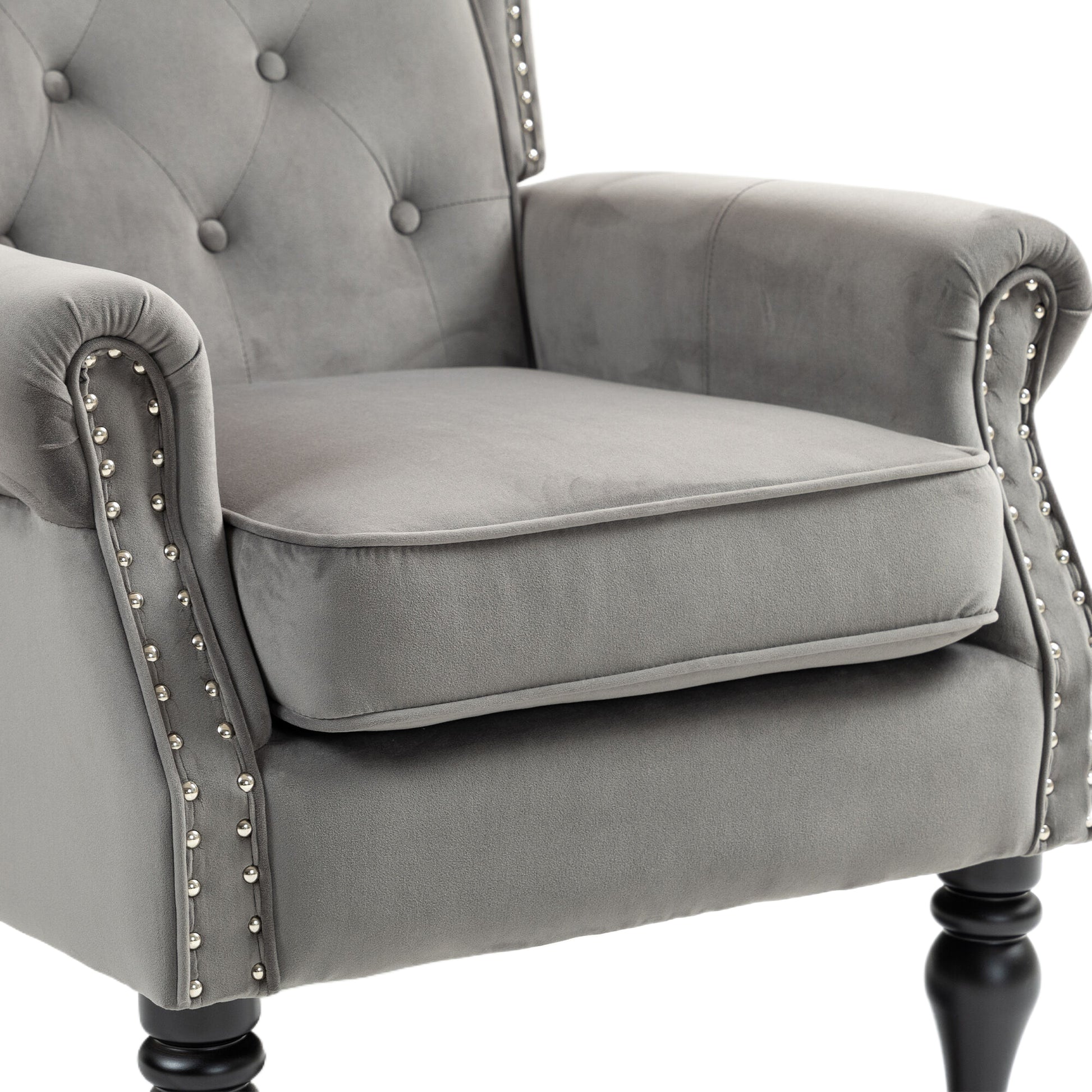 Coolmore Wood Frame Armchair, Modern Accent Chair Lounge Chair With Sturdy Wood Legs For Living Room Bedroom Dark Gray Dark Gray Foam Velvet
