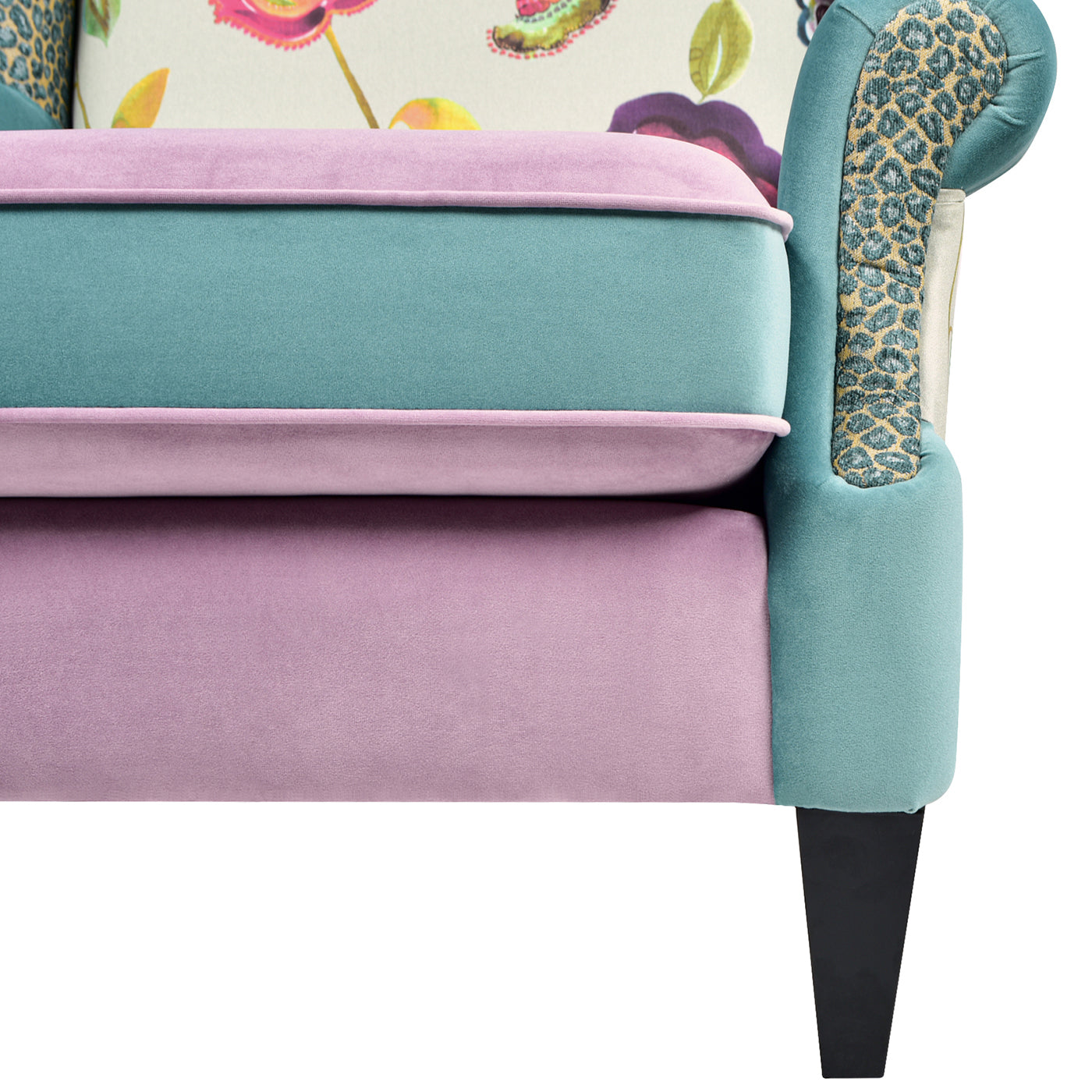 Anya Boho Chic Wingback Accent Arm Chair, Floral & Leopard, Arctic Blue & Lavender Purple Velvet Purple Multi Foam Fabric