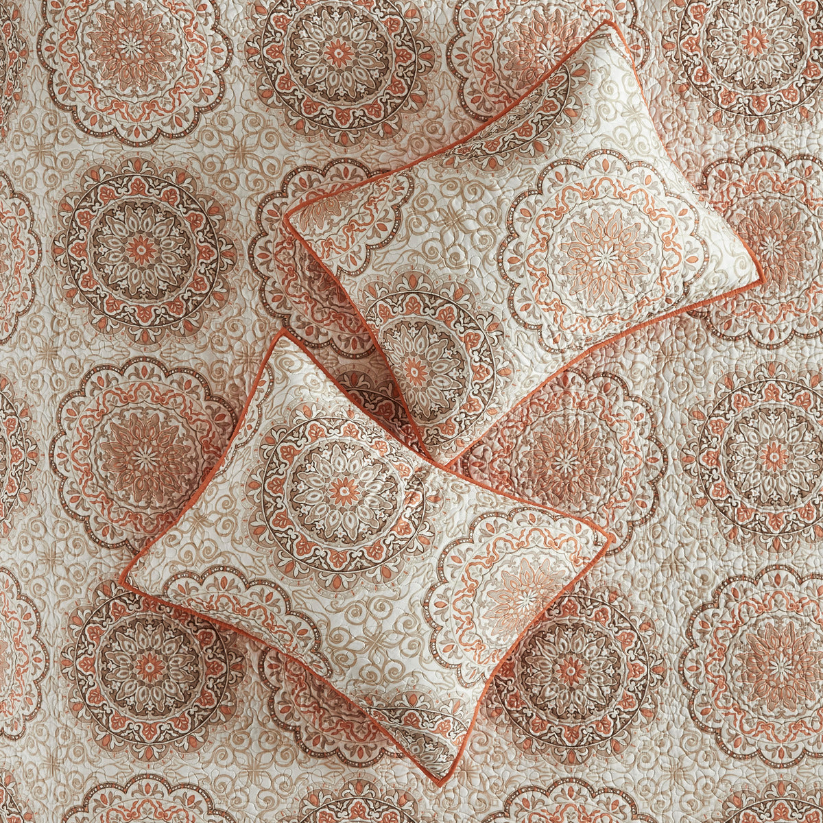 6 Piece Reversible Quilt Set With Throw Pillows Orange King Cal King Orange Cotton