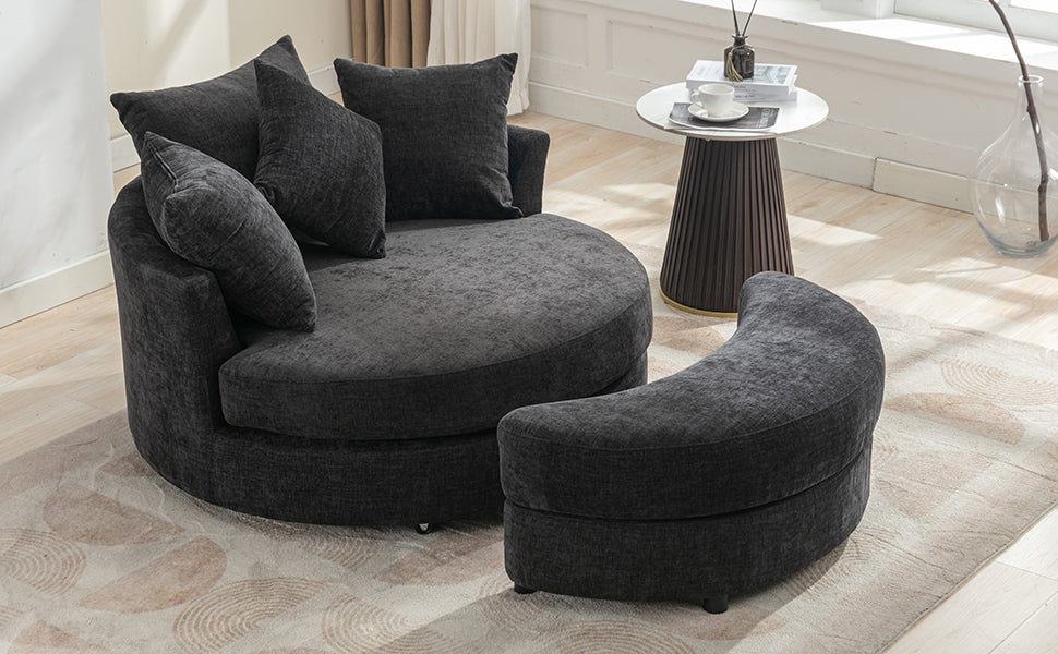 Orisfur. 360 Swivel Accent Barrel Chair With Storage Ottoman & 4 Pillows, Modern Chenille Leisure Chair Round Accent For Living Room, Gray Gray Foam Chenille