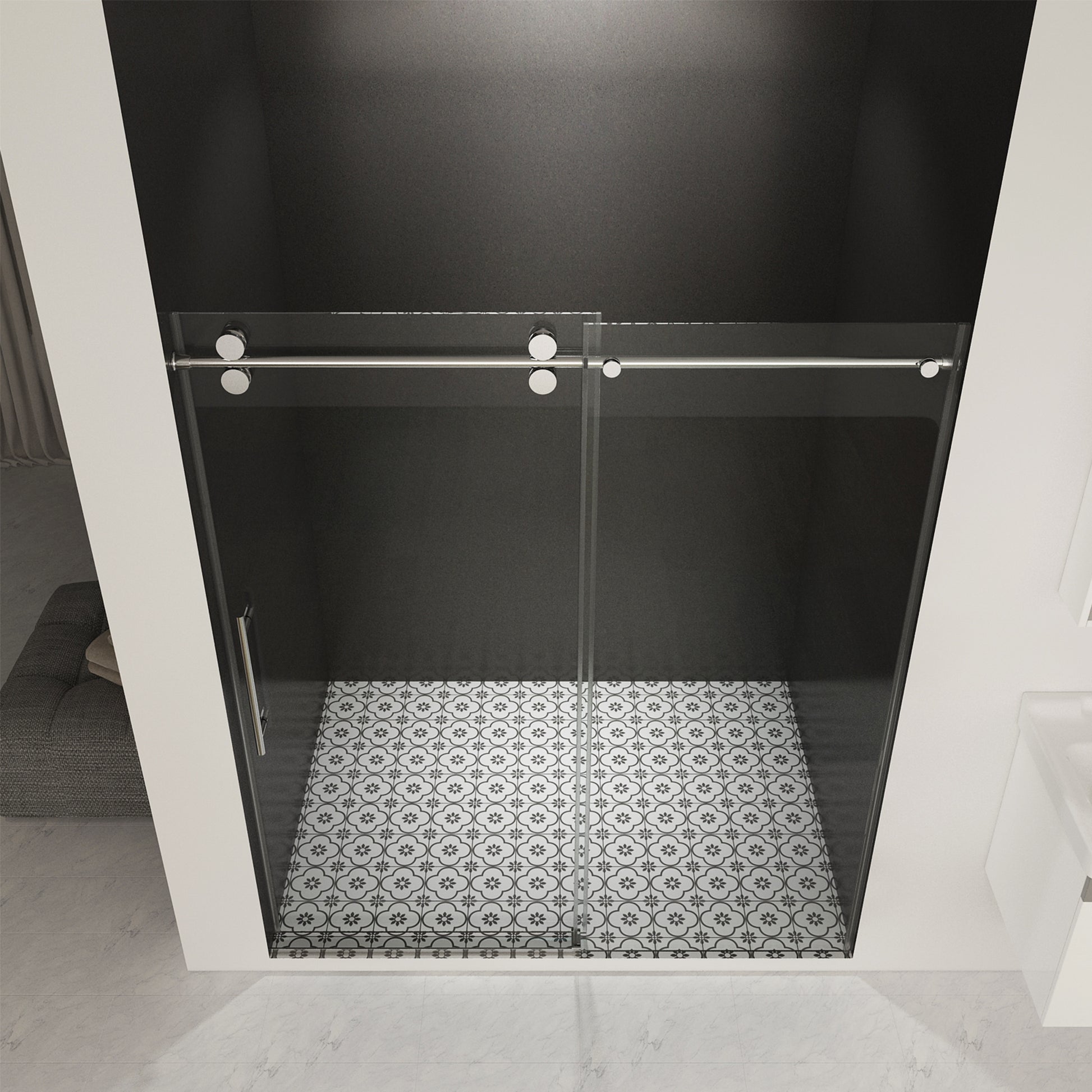 56" 60"W X 70"H Frameless , Sliding , With Premium 5 16" 8Mm Thick Tempered Glass Shower Enclosure ,Double Side Easy Clean Coat,Chrom Finished With Buffer Chrome Bathroom American Design Stainless