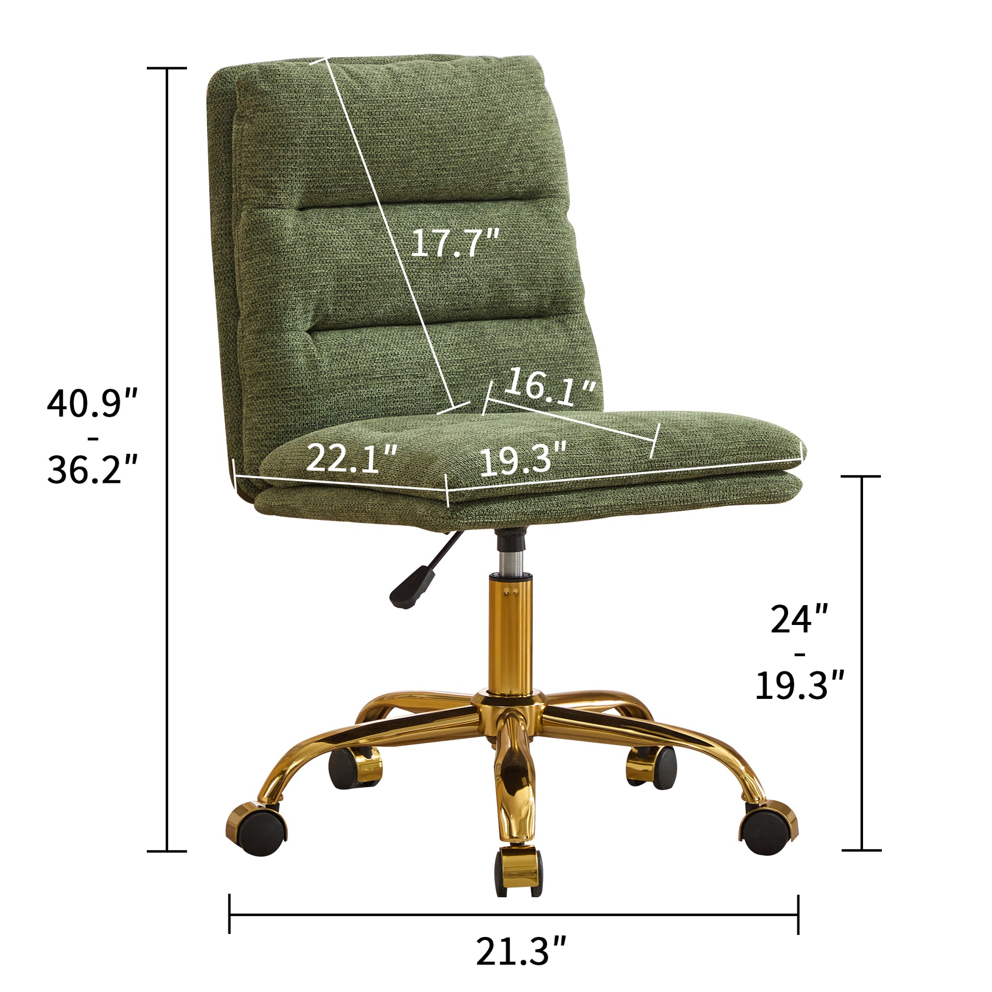 Yts Armless Office Chairs With Wheels And Fabric Cushions, Adjustable Vanity Chairs For Home Use, Open Workstations, Conference Halls, Welcome Areas, And Even Home Offices Green Linen