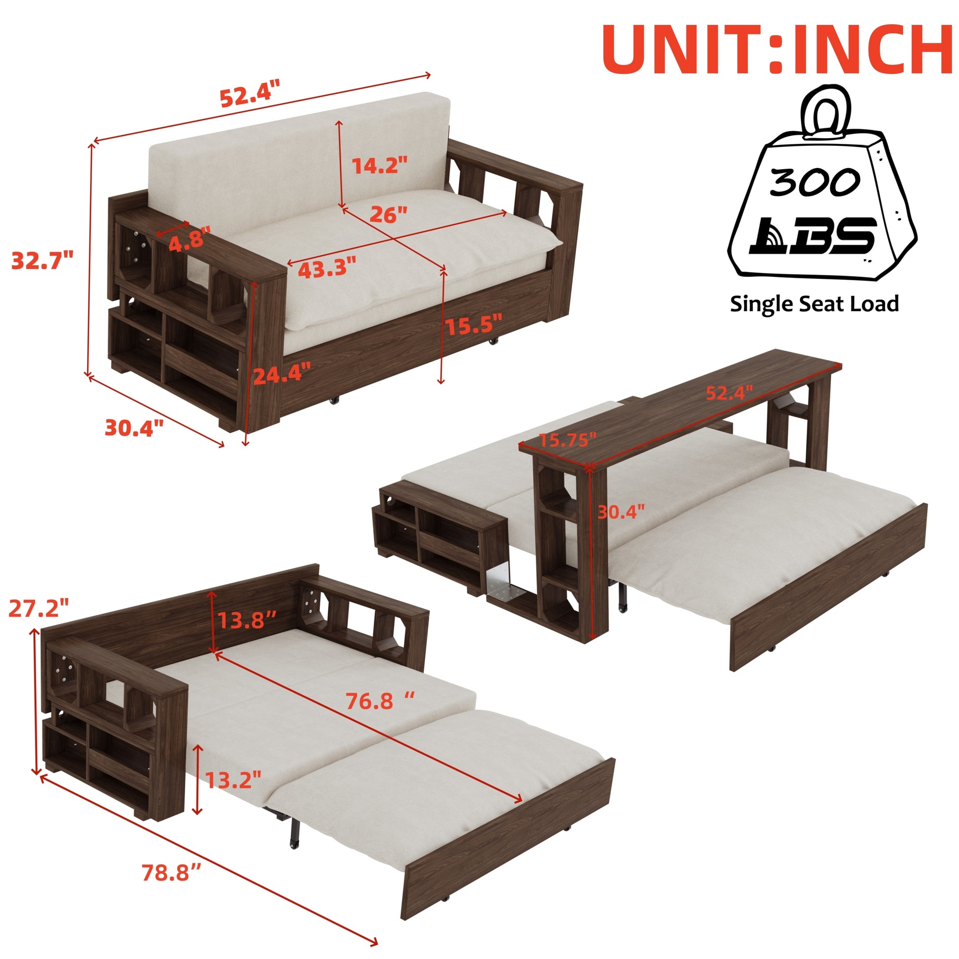 3 In 1 Convertible Sleeper Sofa Bed,Modern Velvet Loveseat Couch With Pull Out Bed,Small Beautiful Seat Futon Sofa Bed With Convertible Office Desk,Beige Beige Metal & Wood 2 Seat