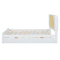 Queen Size Rattan Headboard Bed With Two Drawers And Trundle, White Queen White Solid Wood Mdf