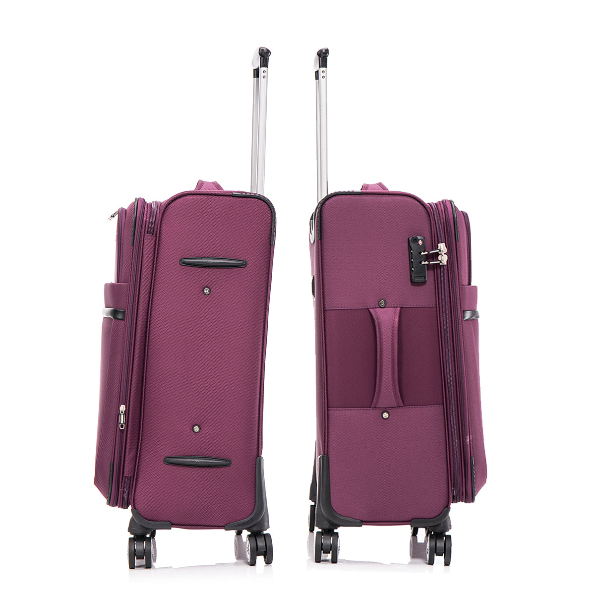 3 Piece Fabric Soft Luggage Set With Swivel Wheels And Password Lock, Purple, 20 26 30 Inches Purple Fabric