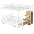 Twin Over Full Metal Bunk Bed With Trundle And Lateral Storage Ladder And Wardrobe, White White Metal