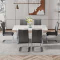 Modern Minimalist Dining Table. Imitation Marble Glass Sticker Desktop, Stainless Steel Legs, Stable And Beautiful. 6 Premium Pu Seats. 63 Inches * 35.4 Inches * 29.5 Inches Dt 69 C 1162 Silver Glass
