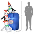 Homcom 6Ft Christmas Inflatables Outdoor Decorations North Pole Mailbox With Penguins And Snowman, Blow Up Yard Christmas Decor With Led Lights Display Multicolor Polyester