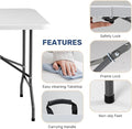 6Ft Folding Table Portable, Heavy Duty Table With Handle For Camping, Picnic, Party, Indoor & Outdoor Use, Easy To Clean & Space Saving Design White Steel