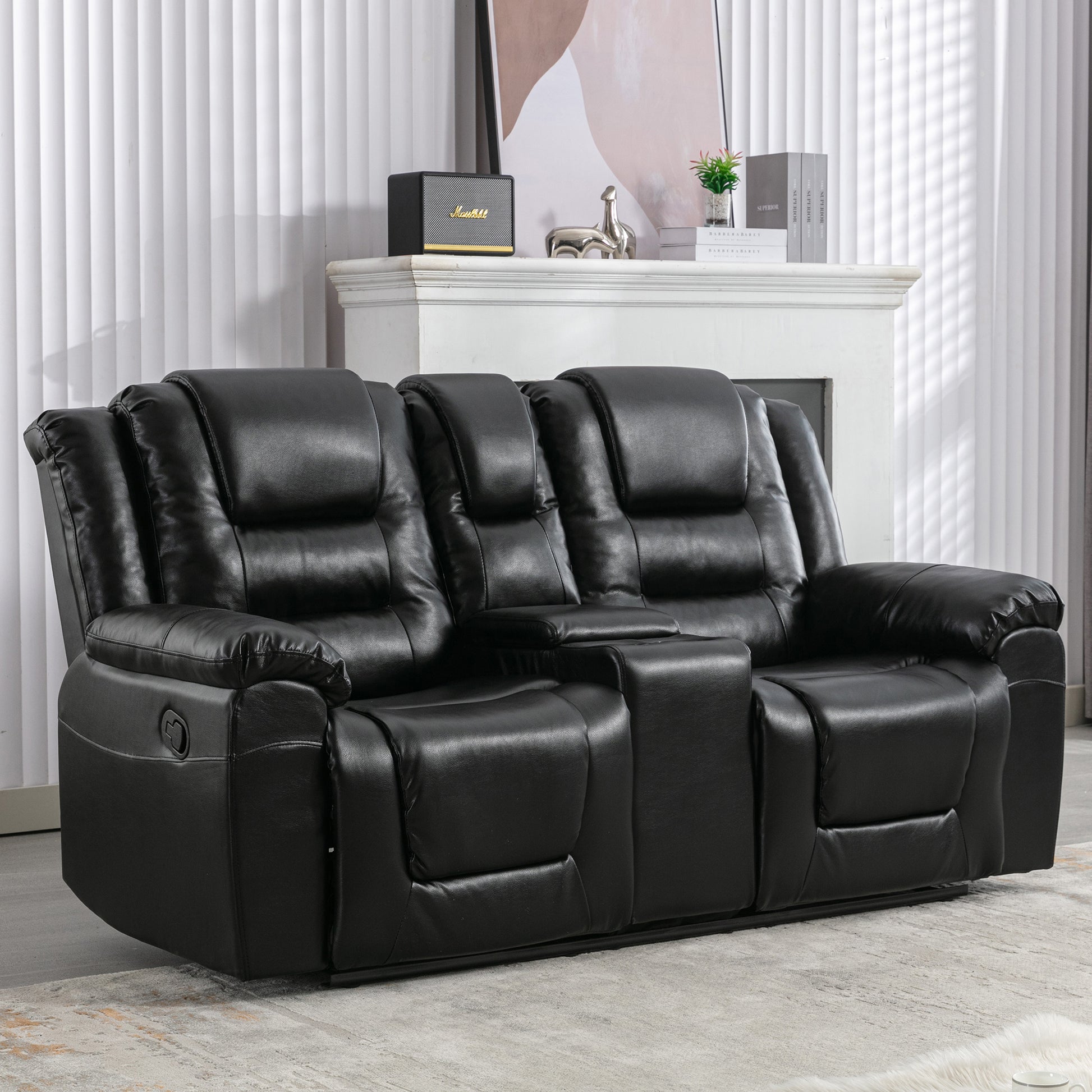 Home Theater Recliner Set Manual Recliner Chair With Wide Armrest, Two Built In Cup Holders For Living Room,Bedroom, Black Old Sku:Sg000760Aab Black Foam Pu Leather