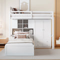 Twin Bunk Bed With Drawers, Wardrobe, Storage Shelves And Hydraulic Bed,White White Mdf Lvl