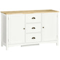 Homcom Sideboard Buffet Cabinet, Retro Kitchen Cabinet, Coffee Bar Cabinet With Rubber Wood Top, Drawers, Adjustable Shelves For Living Room, Entryway, White White Mdf