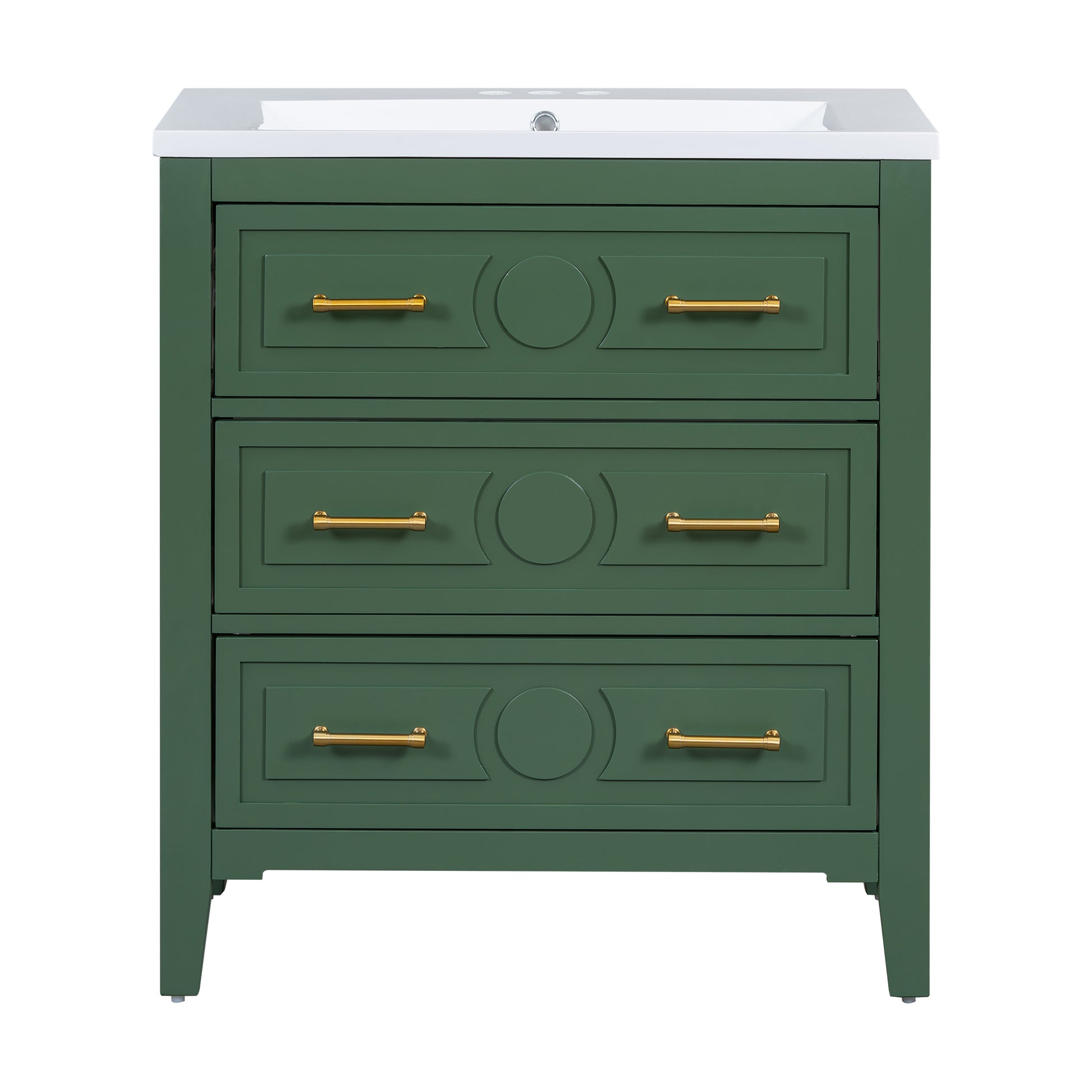 30'' Bathroom Vanity With Resin Sink Combo, Free Standing Single Vanity Set With 3 Drawers, Solid Wood Frame Bathroom Storage Cabinet, Green 3 Green Bathroom Freestanding Solid Wood Mdf Resin Painted