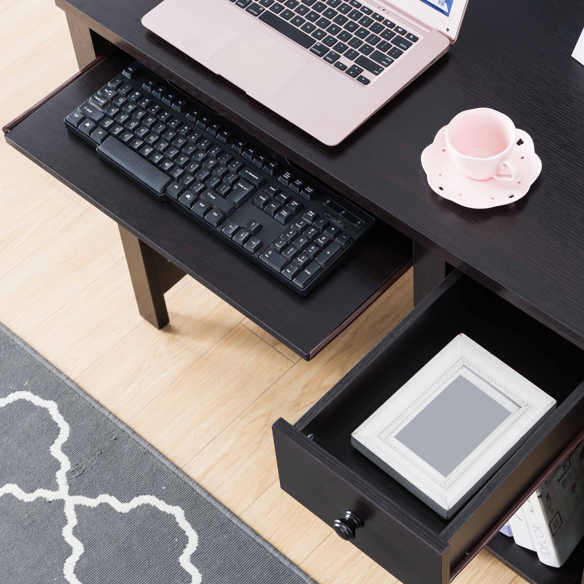 Student Desk Home Office Desk 39"W Compact Desk Writing Desk Laptop Desk Red Cocoa Espresso One Drawer Keyboard Drawer Wooden Knob Espresso Particle Board Mdf