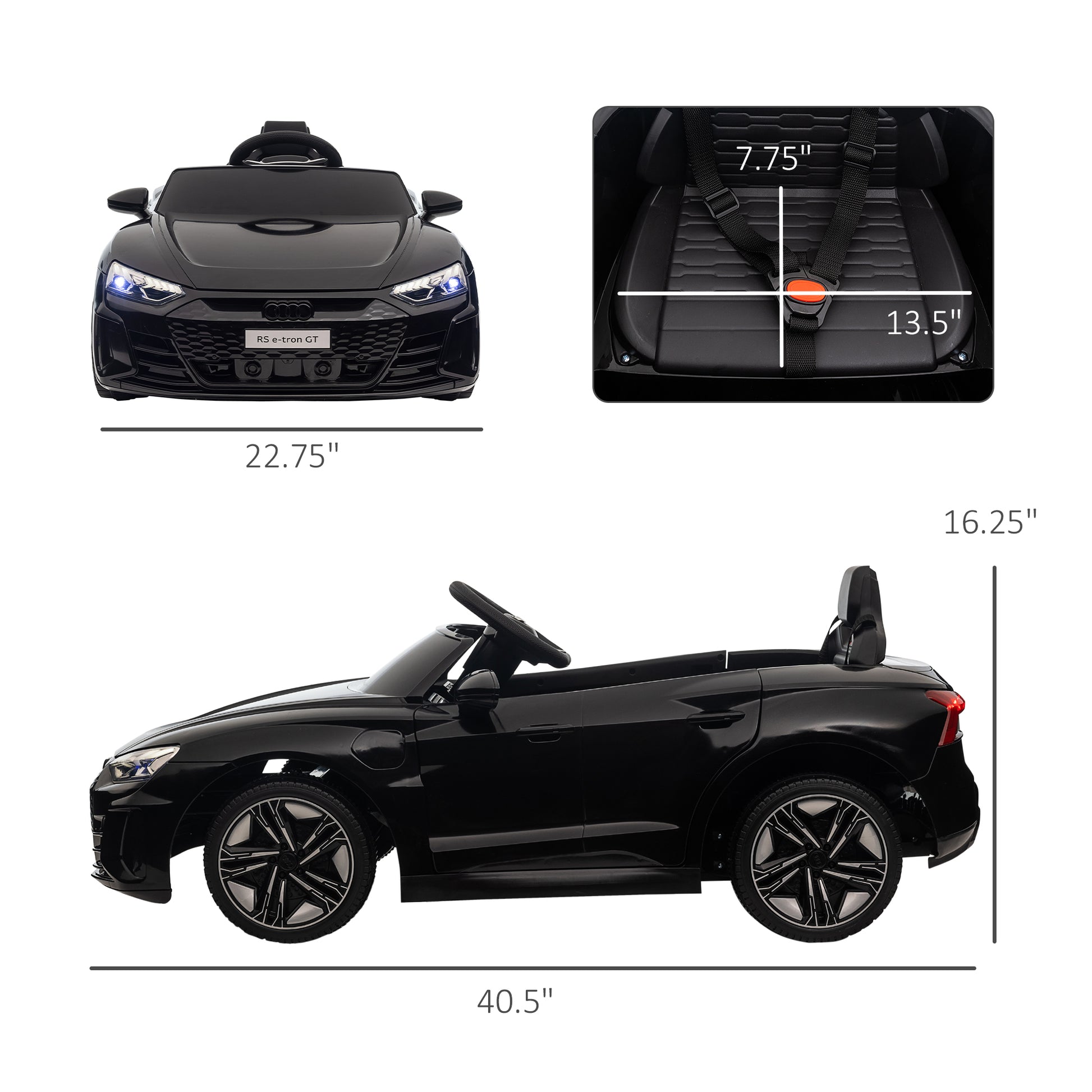 Aosom Kids Ride On Car, 12V Licensed Audi Rs E Tron Gt 3.1 Mph Electric Car For Kids, Ride On Toy For Boys And Girls With Remote Control, 4 Wheels With Suspension, Horn, Music, Lights, Black Black Plastic