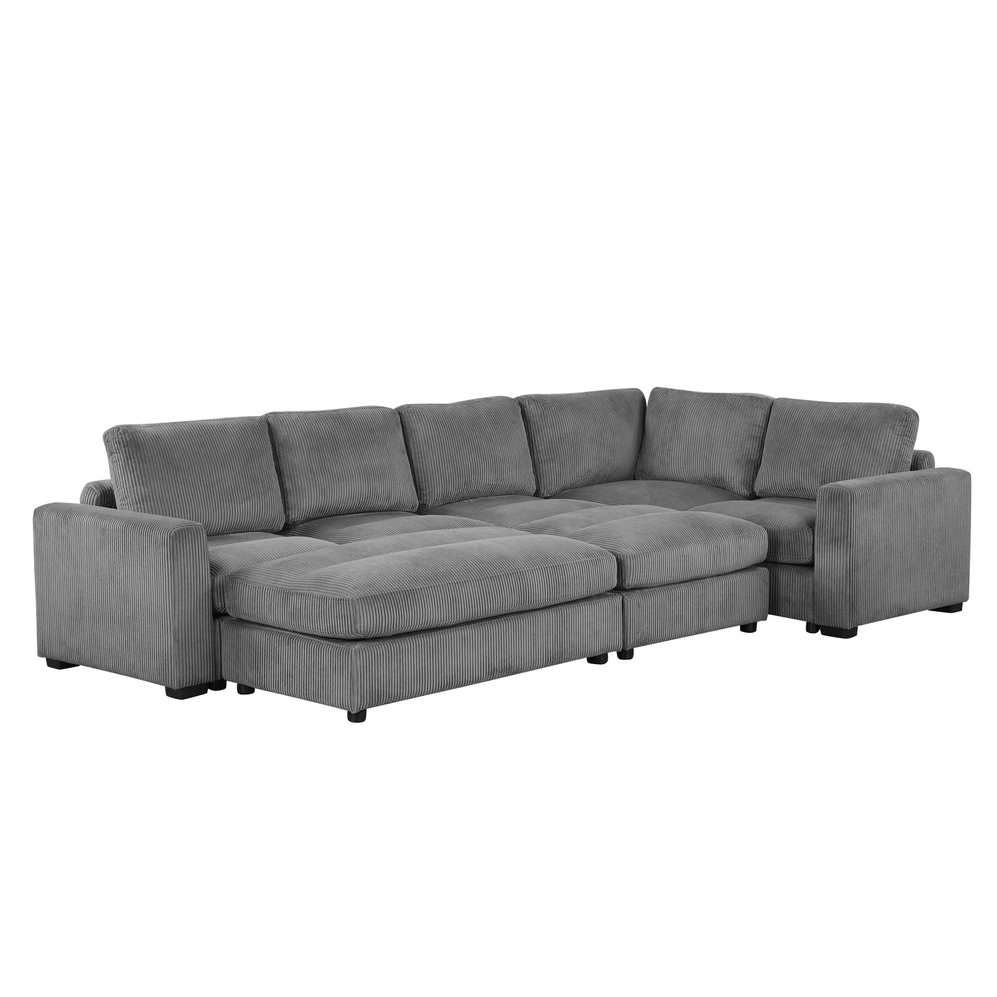 121.3" Sectional Couch Sofa Bed Modular Sofa With Two Movable Ottomans For Living Room Old Sku:N719S001640E , Gray Gray Foam Corduroy 7 Seat