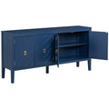 Four Door Sideboard With Geometric Line Patterns And Vintage Metal Handles For Timeless Elegance,Suitable For Living Rooms, Entrance And Study Rooms Navy Blue Primary Living Space American Design Mdf