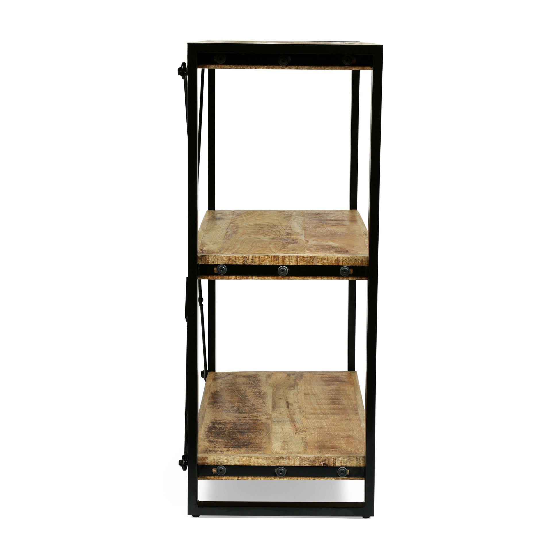 Wooden With Iron 3 Shelve Rack Natural Wood