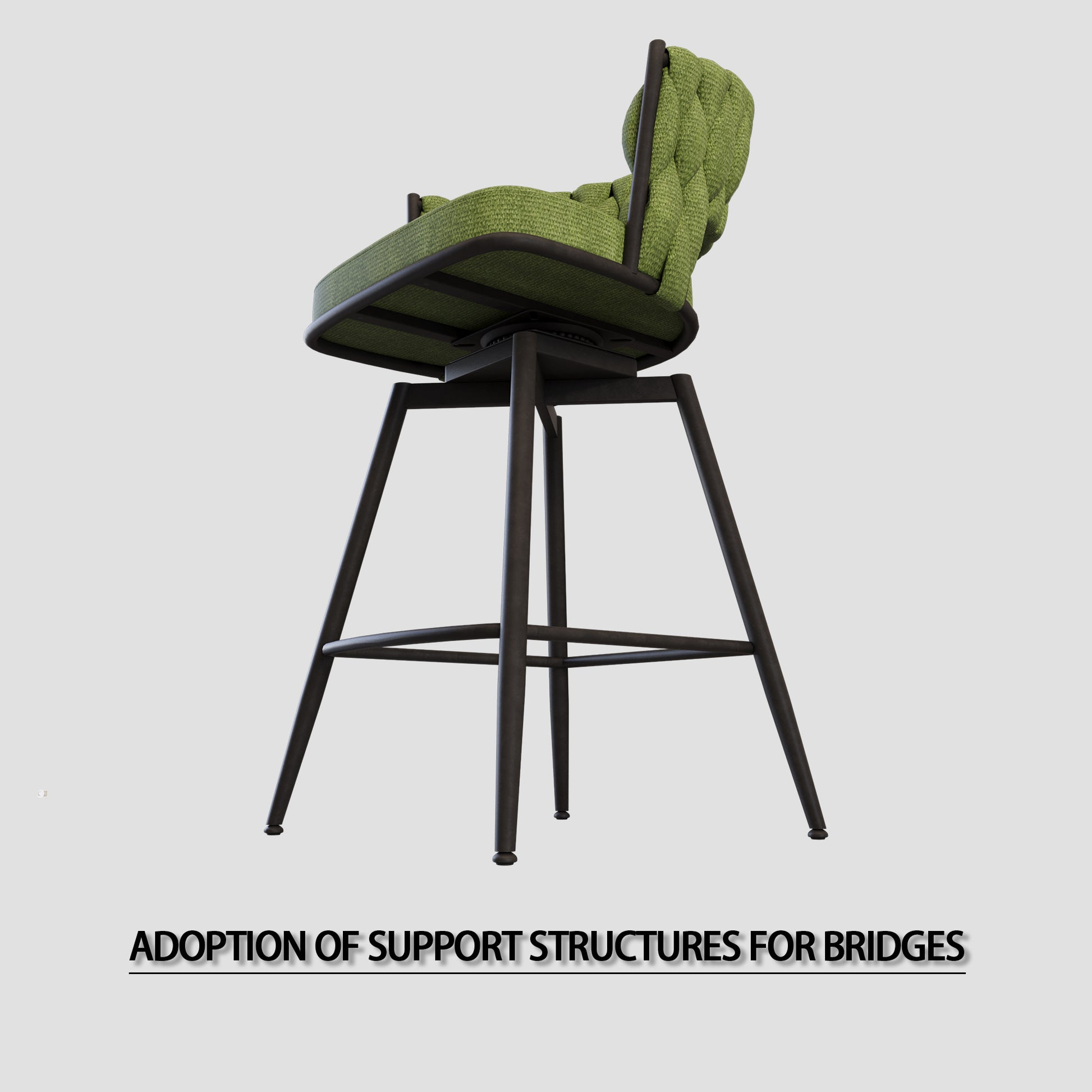 Bar Chair Linen Woven Bar Stool Set Of 2, Black Legs Barstools No Adjustable Kitchen Island Chairs,360 Swivel Bar Stools Upholstered Bar Chair Counter Stool Arm Chairs With Back Footrest, Green Green Foam Linen