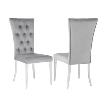 Set Of 2 Velvet Upholstered Side Chairs, Grey And Chrome Grey Dining Room Rectangular Modern Side Chair Tufted Back Set Of 2 Steel,Velvet