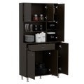 Kitchen Pantry Cabinet, Two Open Shelves, One Drawer, Multiple Cabinets, Black Black Solid Wood Mdf Engineered Wood