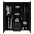 Bariloche Wardrobe, Multi Section Storage With Hanging Rods, Shelves, And 2 Drawers Black Bedroom Modern Particle Board