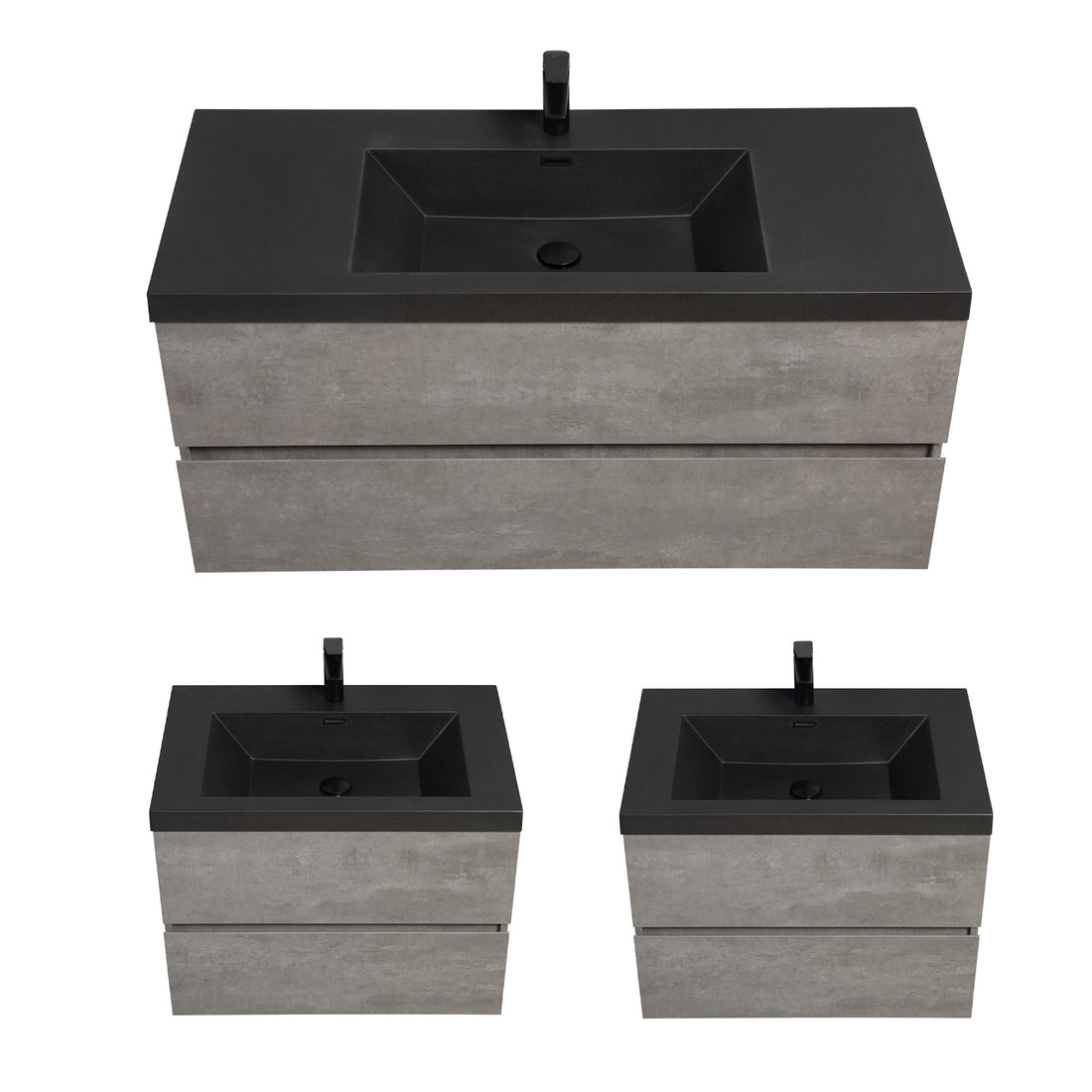 Wall Mounted Bathroom Vanity With Integrated Sink, Two 30" Bathroom Cabinets And One 48" Bathroom Cabinet Combo Cement Grey Wall Mounted Plywood