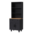 Farmhouse Storage Cabinet With 4 Solid Wood Gourd Shaped Legs, Modern Kitchen Pantry Cabinet With Adjustable Shelves, 5 Tier Bookshelf With Drawer For Living Room, Black Black Dark Walnut Primary