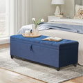 55.3 Inch Extra Long Storage Ottoman Entryway Bench With Flip Top Storage Chest With Padded Seat Bed End Stool For Hallway Living Room Bedroom, Blue Linen Blue Linen Or Linen Blend Blue Linen