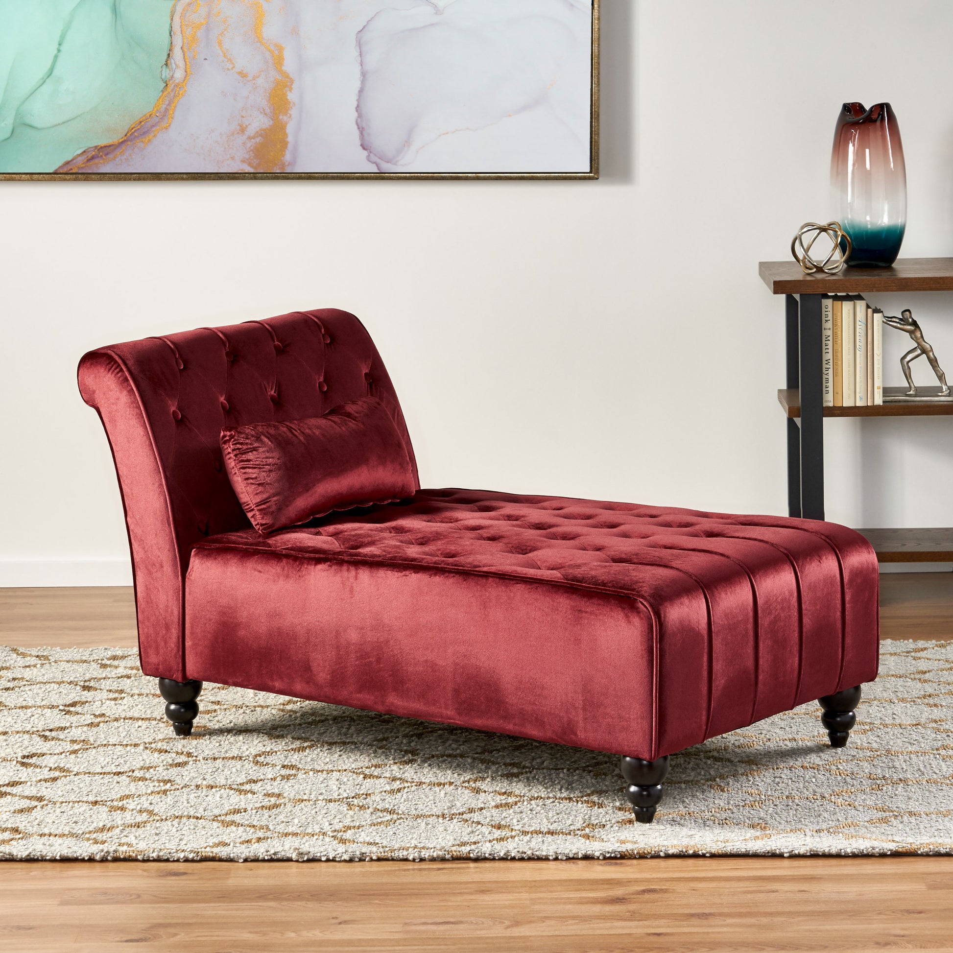 Tufted Chaise Lounge Garnet Velvet