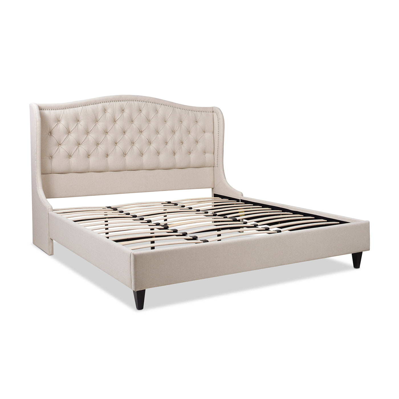 Coverley Tufted Shelter Platform Bed, King, Sky Neutral Beige Polyester Box Spring Not Required King Beige Wood Foam Polyester Polyester