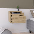 Floating Nightstand, Modern Dual Tier Design With Spacious Single Drawer Storage, Macadamia Brown Solid Wood Mdf Engineered Wood