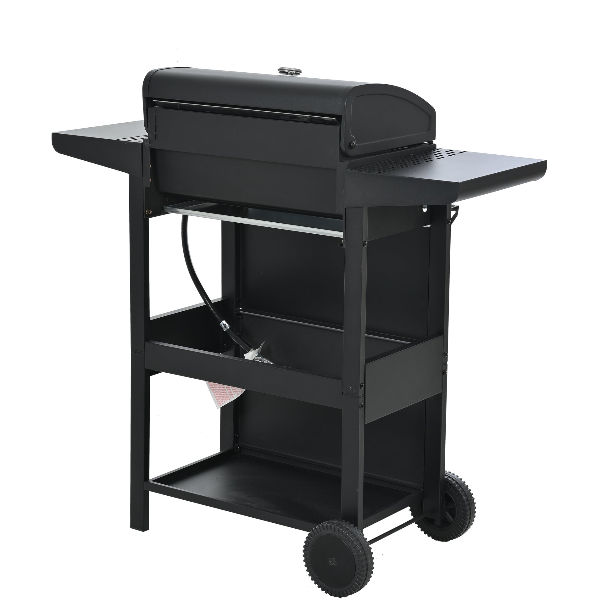 Propane Gas Grill 4 Burner Barbecue Grill, Stainless Steel 34,000 Btu Patio Garden Barbecue Grill With Two Shelves, Lid, Wheels And Bottle Opener Black Iron