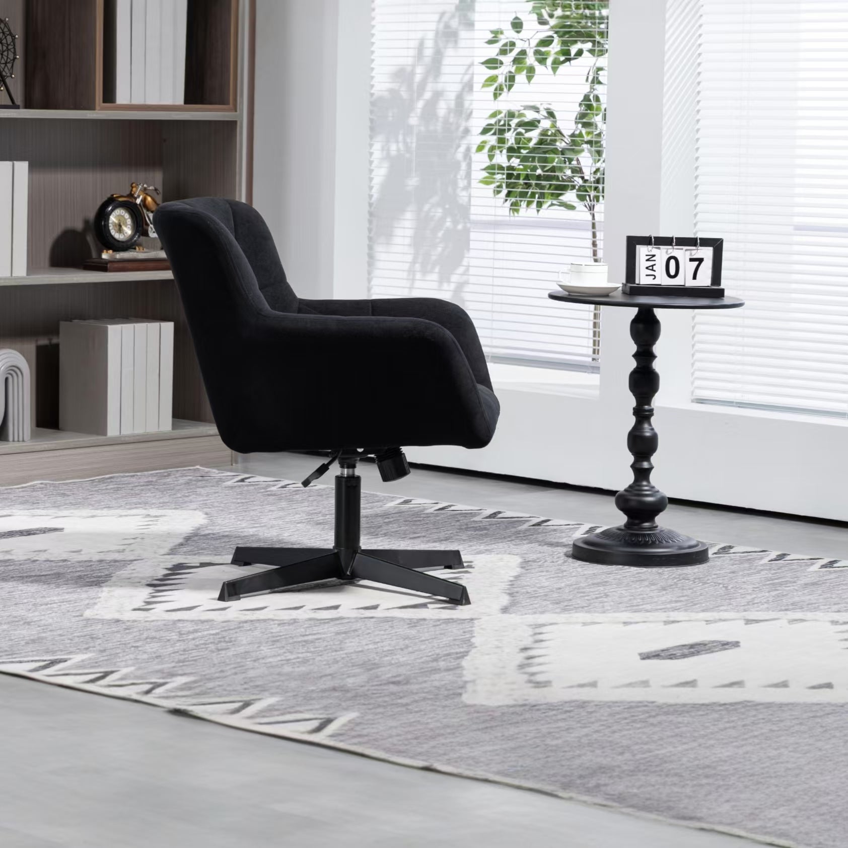 Modern Velvet Desk Chair Swirl Office Chair No Wheels Comfy Computer Task Chair Metal Legs Upholstered Accent Arm Chair For Living Room Bedroom Small Spaces Home Office, Black Black Bedroom Foam Velvet