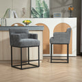 Coolmore Counter Height Bar Stools Set Of 2, Modern Barrel Bar Stool With Backrest And Arms, Black Metal Frames, Upholstered Bar Stools For Kitchen Island, Pub, Club Gray Foam Chenille