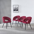 Wine Red Modern Chair Set Of 2 With Golden Color Iron Tube Legs, Soft Cushions And Comfortable Backrest, Suitable For Dining Room, Living Room, Cafe,Hairball Back Wine Red Fabric
