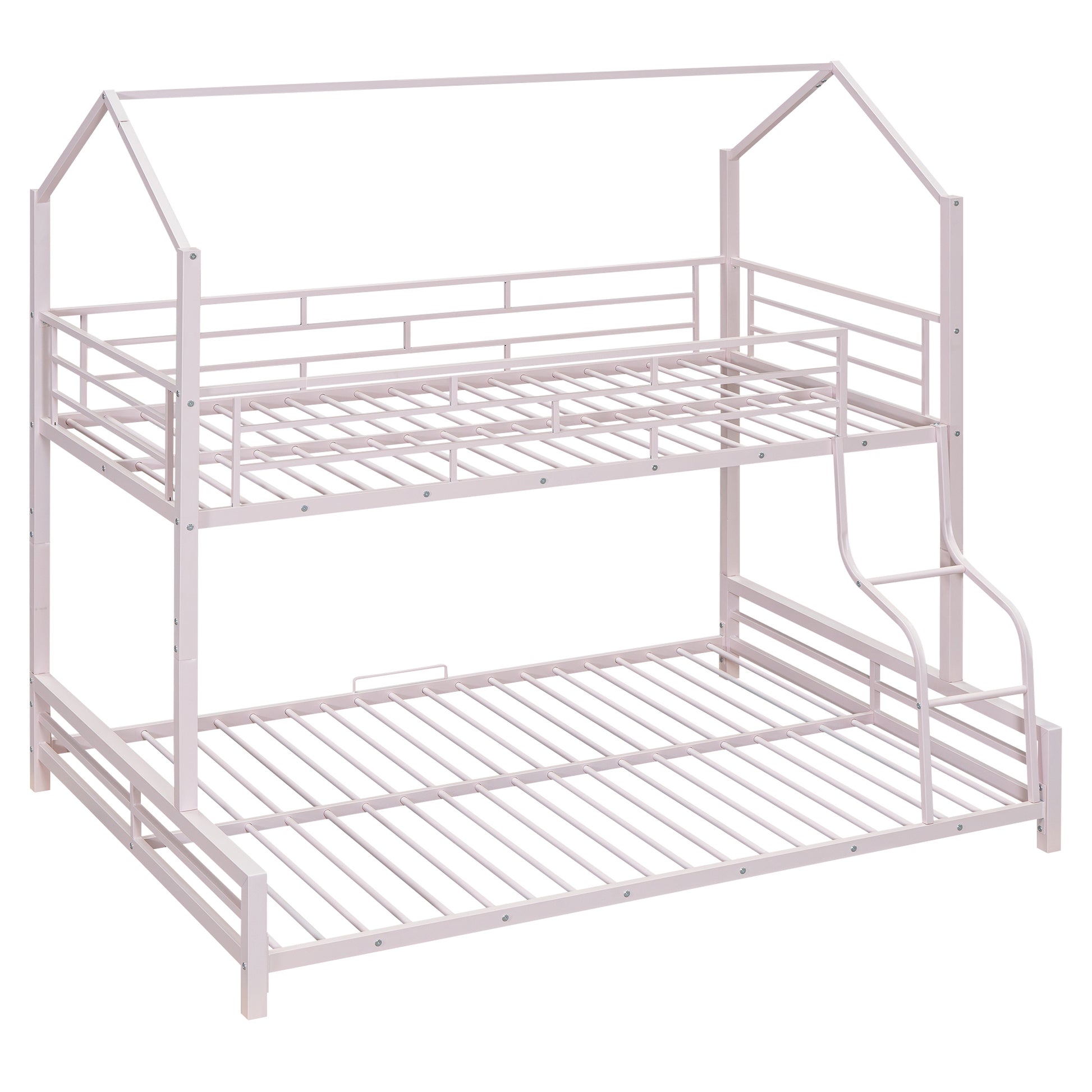 Metal House Bunk Bed, Twin Over Full, Pink Full Pink Metal