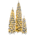 8Ft, 6Ft, 4Ft Pre Lit Pencil Christmas Trees, 3 Set Slim Artificial Christmas Tree With Snow Flocking, Xmas Holiday Decoration Tree, 1455 Branch Tips, 520 Led Lights, 11 Lighting Modes White Green Pvc