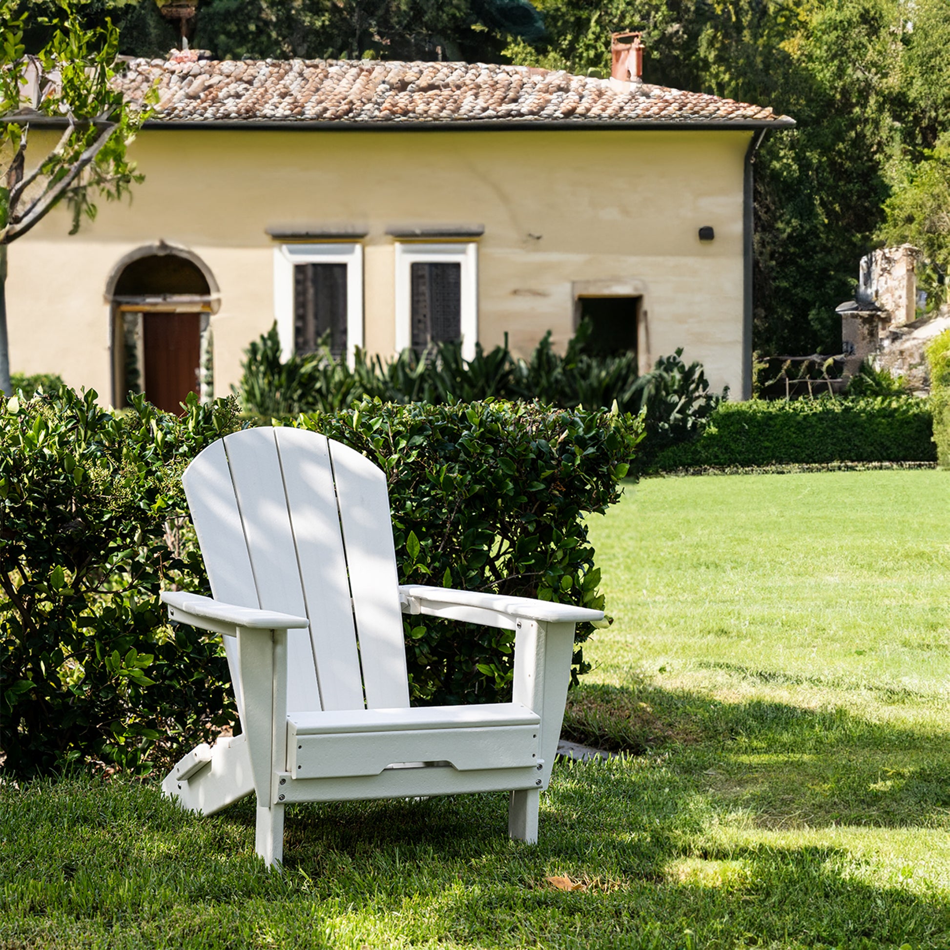 Hdpe Folding Adirondack Chair, Ultra Durable Weather Resistant Design, Easy Folding Design, 300 Lb Capacity, White White Hdpe