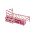 Twin Size Wood Platform Bed With Removable Storage Shelves, Built In Two Storage Drawers For Added Convenience, Pink Twin Pink Wood